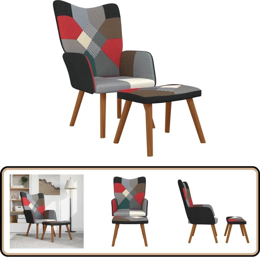 VidaXL Relaxstoel met voetenbank Patchwork stof Relaxstoel Fauteuils Loungestoel Patchwork Multicoloured
