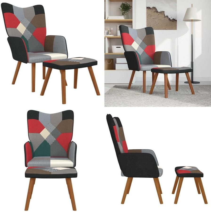 VidaXL Relaxstoel met voetenbank patchwork stof Relaxstoel Met Voetenbank Relaxstoelen Met Voetenbanken Zetel Met Voetenbankje Zetels Met Voetenbankjes