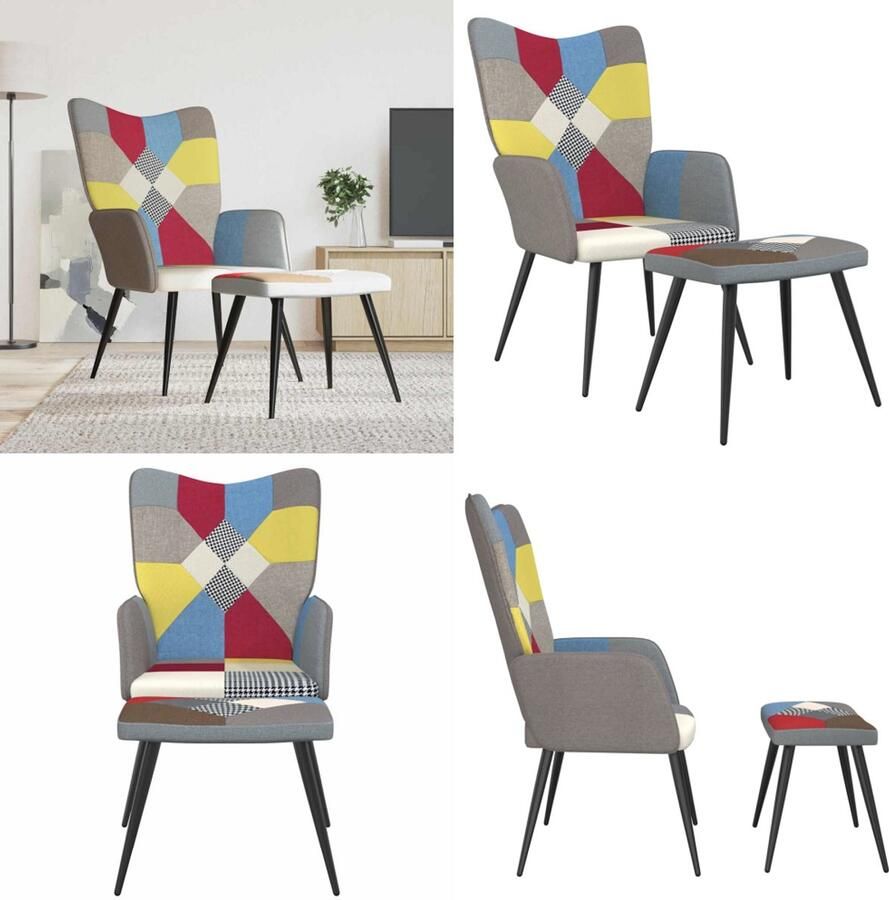 VidaXL Relaxstoel met voetenbank patchwork stof Relaxstoel Met Voetenbank Relaxstoelen Met Voetenbanken Zetel Met Voetenbankje Zetels Met Voetenbankjes