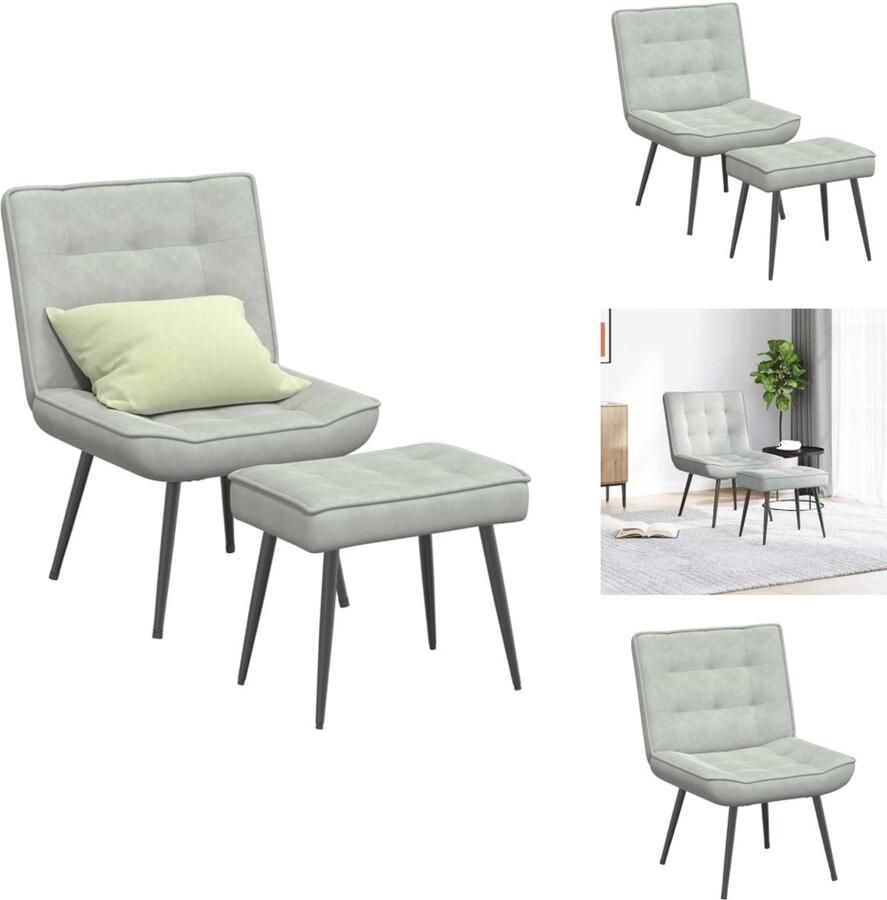 VidaXL Relaxstoel Met Voetenbank Relaxstoelen Met Voetenbank Stoel Relaxstoel met voetenbank fluweel lichtgrijs