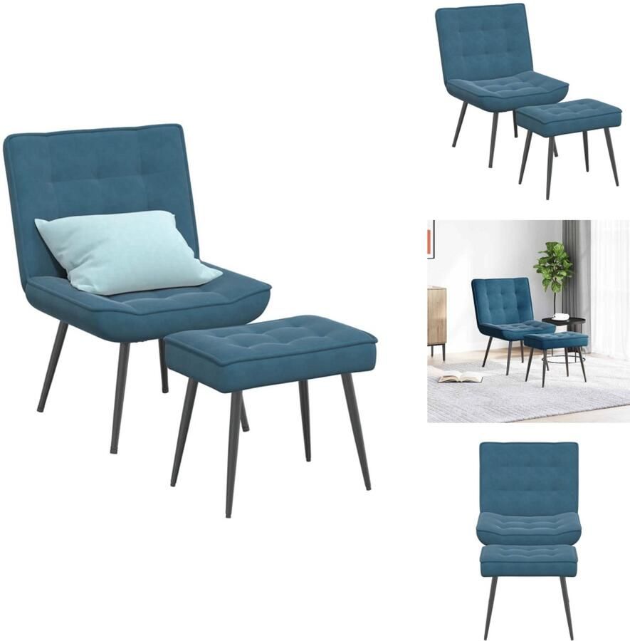 VidaXL Relaxstoel Met Voetenbank Relaxstoelen Met Voetenbank Stoel Relaxstoel met voetenbank fluweel blauw