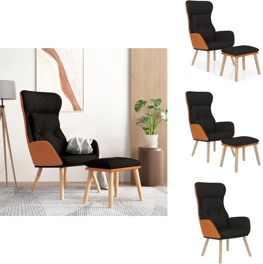 VidaXL Relaxstoel Met Voetenbank Relaxstoelen Met Voetenbanken Stoel Armstoel Relaxstoel met voetenbankje kunstleer en stof zwart