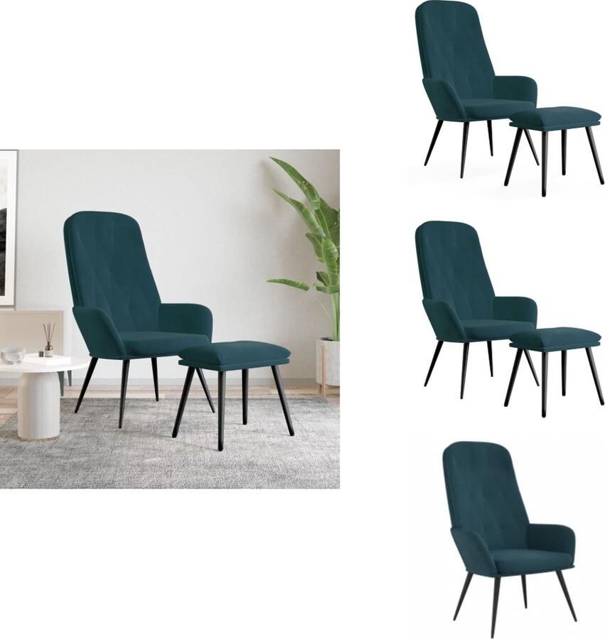 VidaXL Relaxstoel Met Voetenbank Relaxstoelen Met Voetenbanken Zetel Met Voetenbankje Relaxstoel met voetenbank fluweel blauw