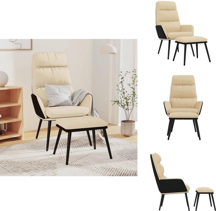 VidaXL Relaxstoel Met Voetenbank Relaxstoelen Met Voetenbanken Zetel Met Voetenbankje Relaxstoel met voetenbank stof en kunstleer crèmewit