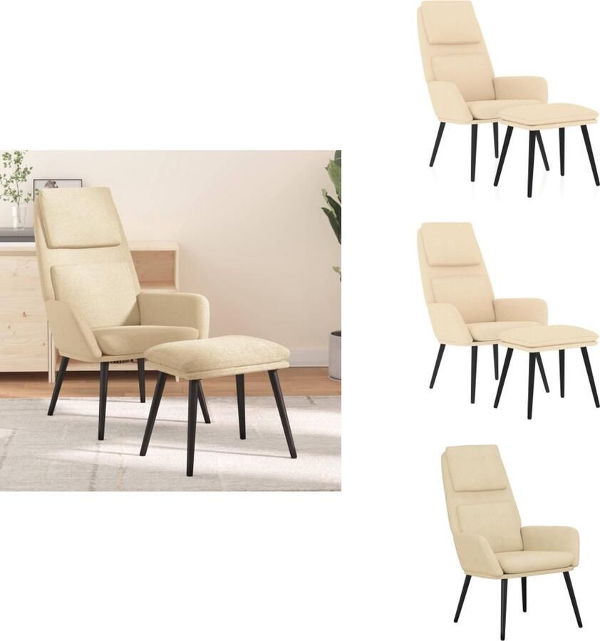 VidaXL Relaxstoel Met Voetenbank Relaxstoelen Met Voetenbanken Zetel Met Voetenbankje Relaxstoel met voetenbank stof crèmekleurig