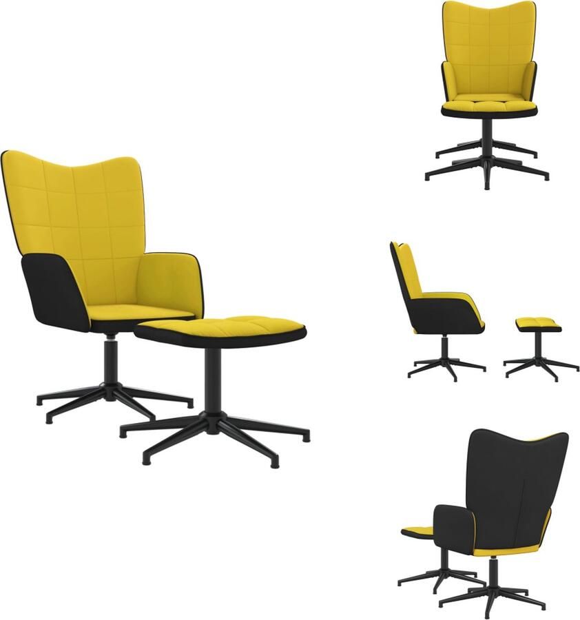 VidaXL Relaxstoel Met Voetenbank Relaxstoelen Met Voetenbanken Zetel Met Voetenbankje Zetels Met Voetenbankjes Relaxstoel met voetenbank fluweel en PVC mosterdgeel