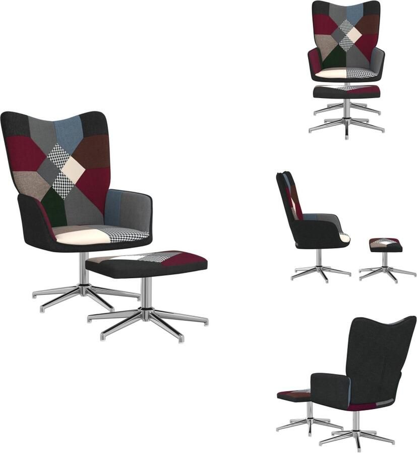VidaXL Relaxstoel Met Voetenbank Relaxstoelen Met Voetenbanken Zetel Met Voetenbankje Zetels Met Voetenbankjes Relaxstoel met voetenbank patchwork stof - Foto 2