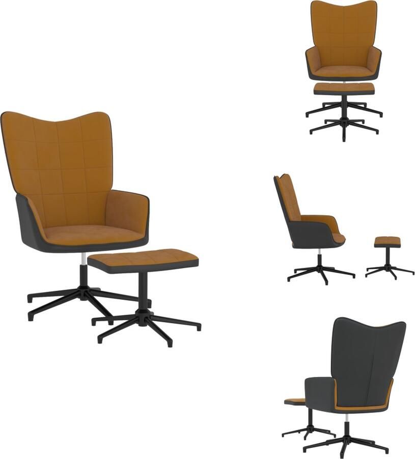 VidaXL Relaxstoel Met Voetenbank Relaxstoelen Met Voetenbanken Zetel Met Voetenbankje Zetels Met Voetenbankjes Relaxstoel met voetenbank fluweel en PVC bruin