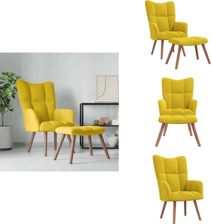 VidaXL Relaxstoel Met Voetenbank Relaxstoelen Met Voetenbanken Zetel Met Voetenbankje Zetels Met Voetenbankjes Relaxstoel met voetenbank fluweel mosterdgeel - Foto 3
