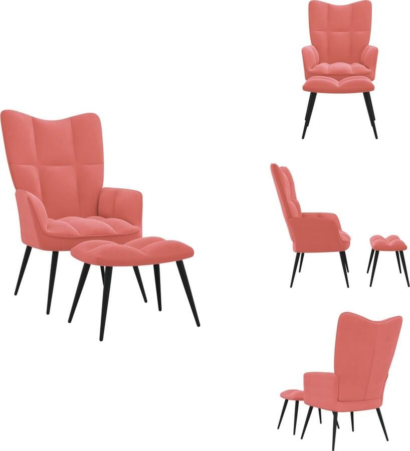 VidaXL Relaxstoel Met Voetenbank Relaxstoelen Met Voetenbanken Zetel Met Voetenbankje Zetels Met Voetenbankjes Relaxstoel met voetenbank fluweel roze - Foto 2