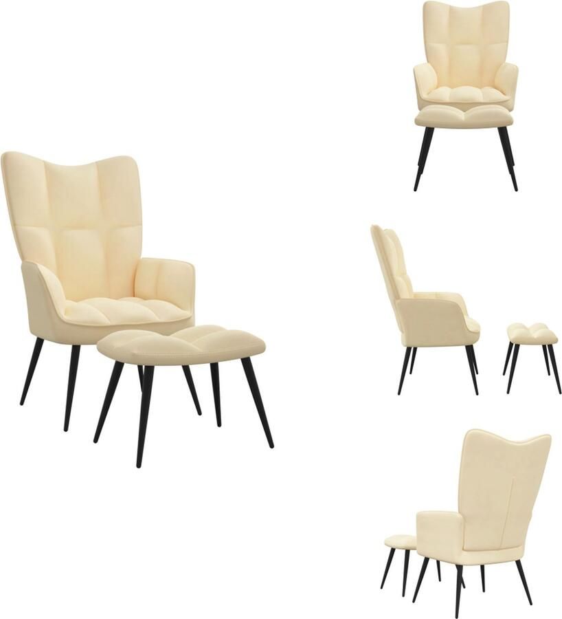VidaXL Relaxstoel Met Voetenbank Relaxstoelen Met Voetenbanken Zetel Met Voetenbankje Zetels Met Voetenbankjes Relaxstoel met voetenbank fluweel crèmewit - Foto 2