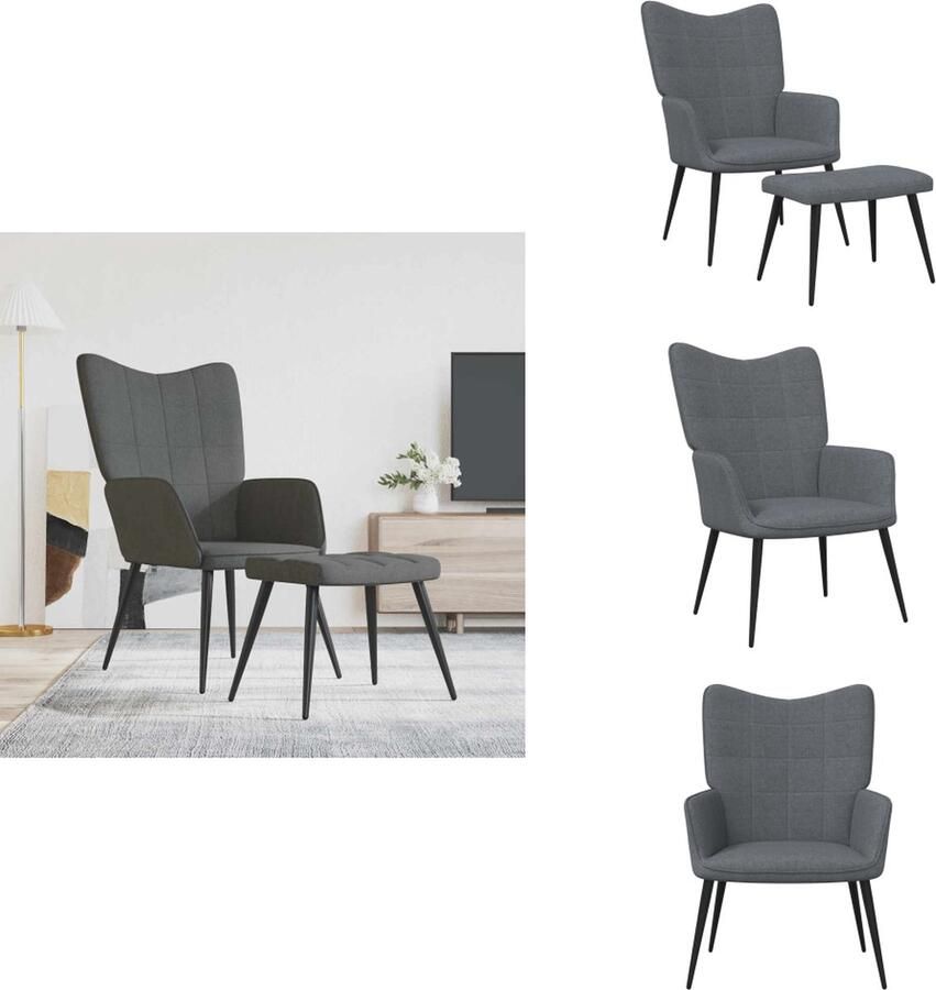 VidaXL Relaxstoel Met Voetenbank Relaxstoelen Met Voetenbanken Zetel Met Voetenbankje Zetels Met Voetenbankjes Relaxstoel met voetenbank stof donkergrijs - Foto 2