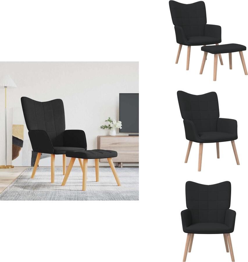 VidaXL Relaxstoel Met Voetenbank Relaxstoelen Met Voetenbanken Zetel Met Voetenbankje Zetels Met Voetenbankjes Relaxstoel met voetenbank stof zwart