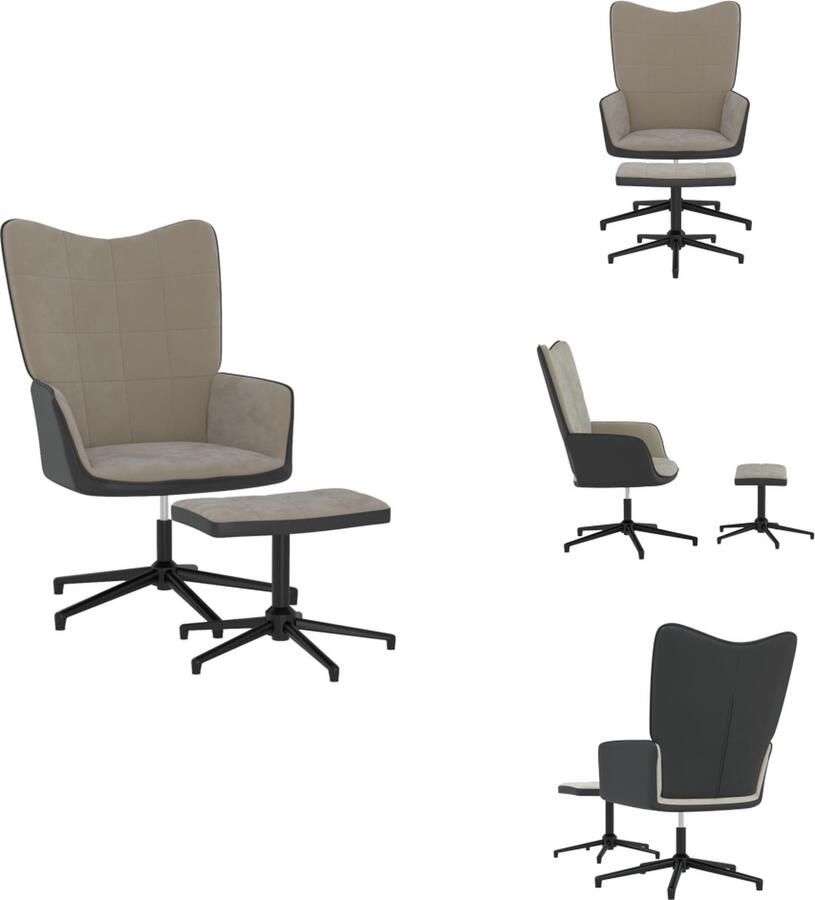 VidaXL Relaxstoel Met Voetenbank Relaxstoelen Met Voetenbanken Zetel Met Voetenbankje Zetels Met Voetenbankjes Relaxstoel met voetenbank fluweel en PVC lichtgrijs