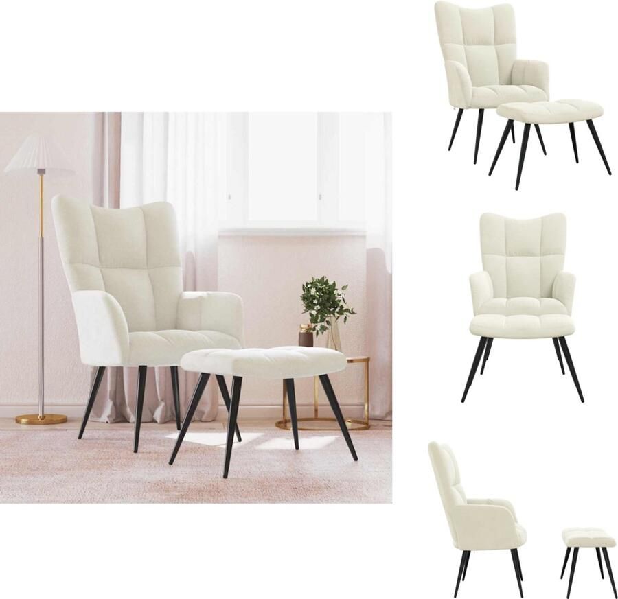 VidaXL Relaxstoel Met Voetenbank Relaxstoelen Met Voetenbanken Zetel Met Voetenbankje Zetels Met Voetenbankjes Relaxstoel met voetenbank fluweel crèmewit