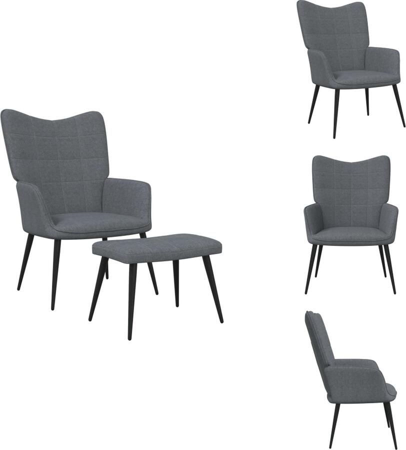 VidaXL Relaxstoel Met Voetenbank Relaxstoelen Met Voetenbanken Zetel Met Voetenbankje Zetels Met Voetenbankjes Relaxstoel met voetenbank stof donkergrijs - Foto 3