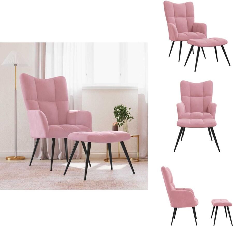VidaXL Relaxstoel Met Voetenbank Relaxstoelen Met Voetenbanken Zetel Met Voetenbankje Zetels Met Voetenbankjes Relaxstoel met voetenbank fluweel roze
