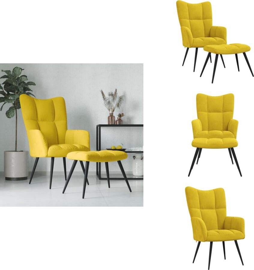 VidaXL Relaxstoel Met Voetenbank Relaxstoelen Met Voetenbanken Zetel Met Voetenbankje Zetels Met Voetenbankjes Relaxstoel met voetenbank fluweel mosterdgeel - Foto 5