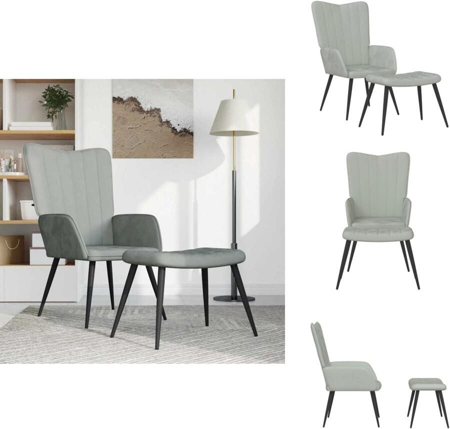 VidaXL Relaxstoel Met Voetenbank Relaxstoelen Met Voetenbanken Zetel Met Voetenbankje Zetels Met Voetenbankjes Relaxstoel met voetenbank fluweel lichtgrijs