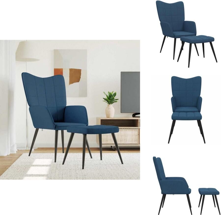 VidaXL Relaxstoel Met Voetenbank Relaxstoelen Met Voetenbanken Zetel Met Voetenbankje Zetels Met Voetenbankjes Relaxstoel met voetenbank stof blauw
