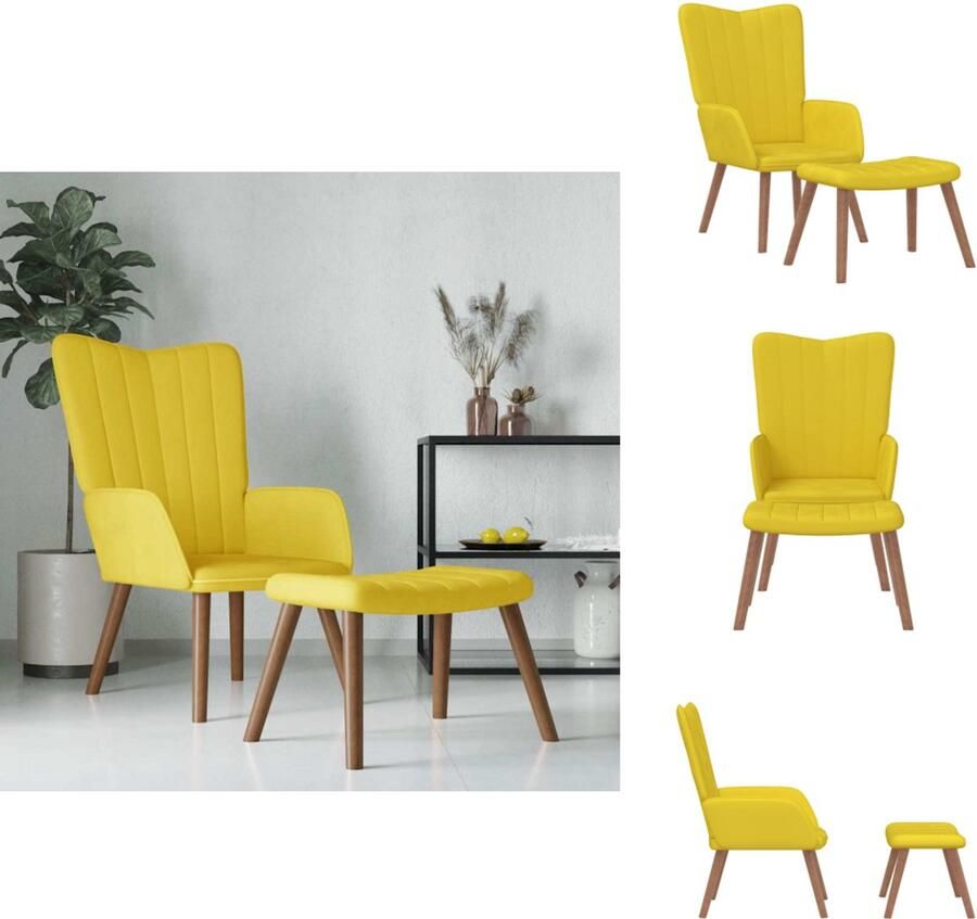 VidaXL Relaxstoel Met Voetenbank Relaxstoelen Met Voetenbanken Zetel Met Voetenbankje Zetels Met Voetenbankjes Relaxstoel met voetenbank fluweel mosterdgeel - Foto 4