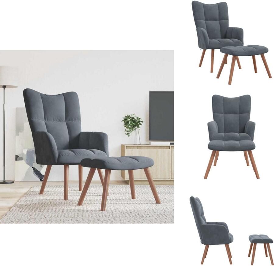 VidaXL Relaxstoel Met Voetenbank Relaxstoelen Met Voetenbanken Zetel Met Voetenbankje Zetels Met Voetenbankjes Relaxstoel met voetenbank fluweel donkergrijs