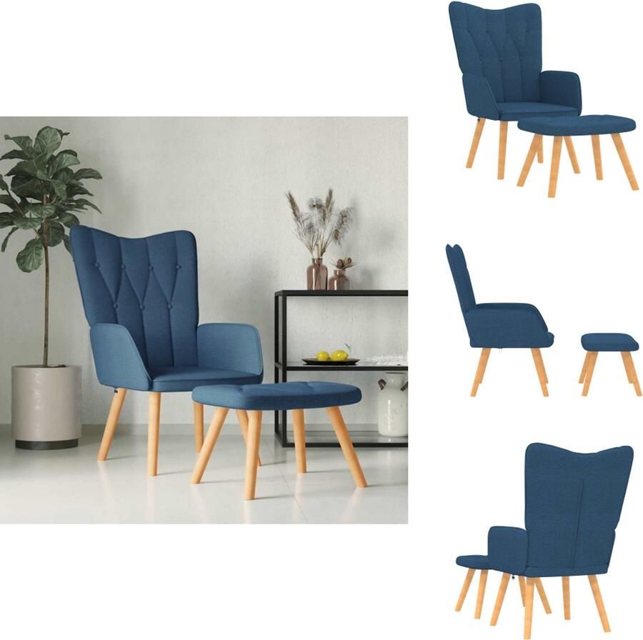 VidaXL Relaxstoel Met Voetenbank Relaxstoelen Met Voetenbanken Zetel Met Voetenbankje Zetels Met Voetenbankjes Relaxstoel met voetenbank stof blauw - Foto 2