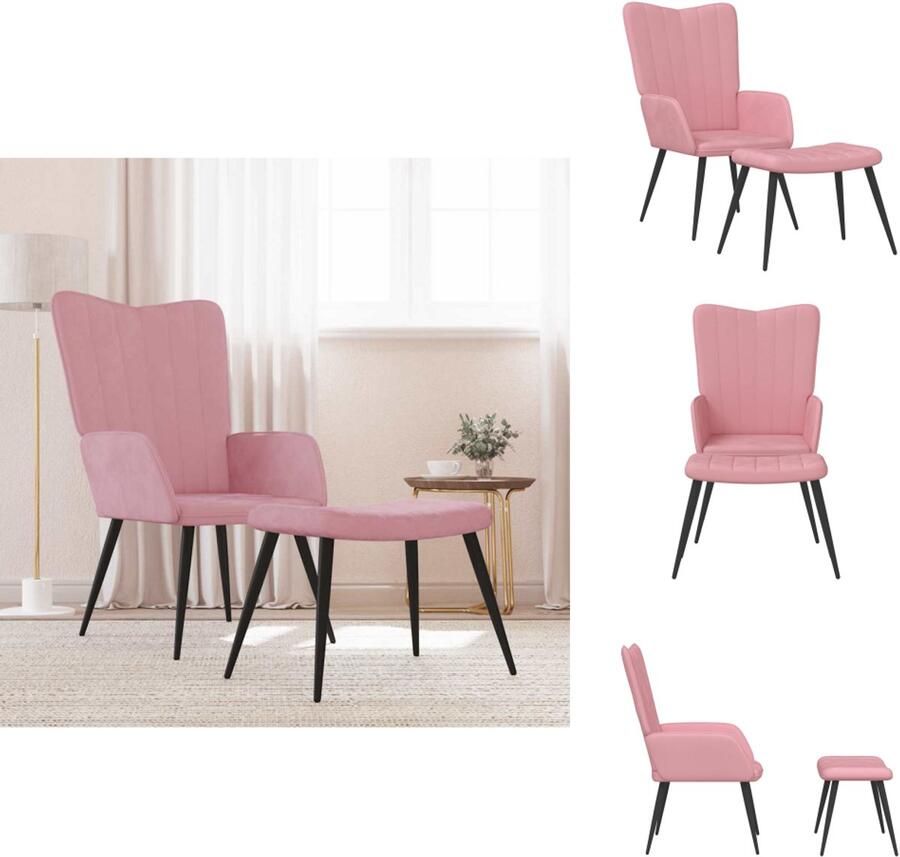 VidaXL Relaxstoel Met Voetenbank Relaxstoelen Met Voetenbanken Zetel Met Voetenbankje Zetels Met Voetenbankjes Relaxstoel met voetenbank fluweel roze