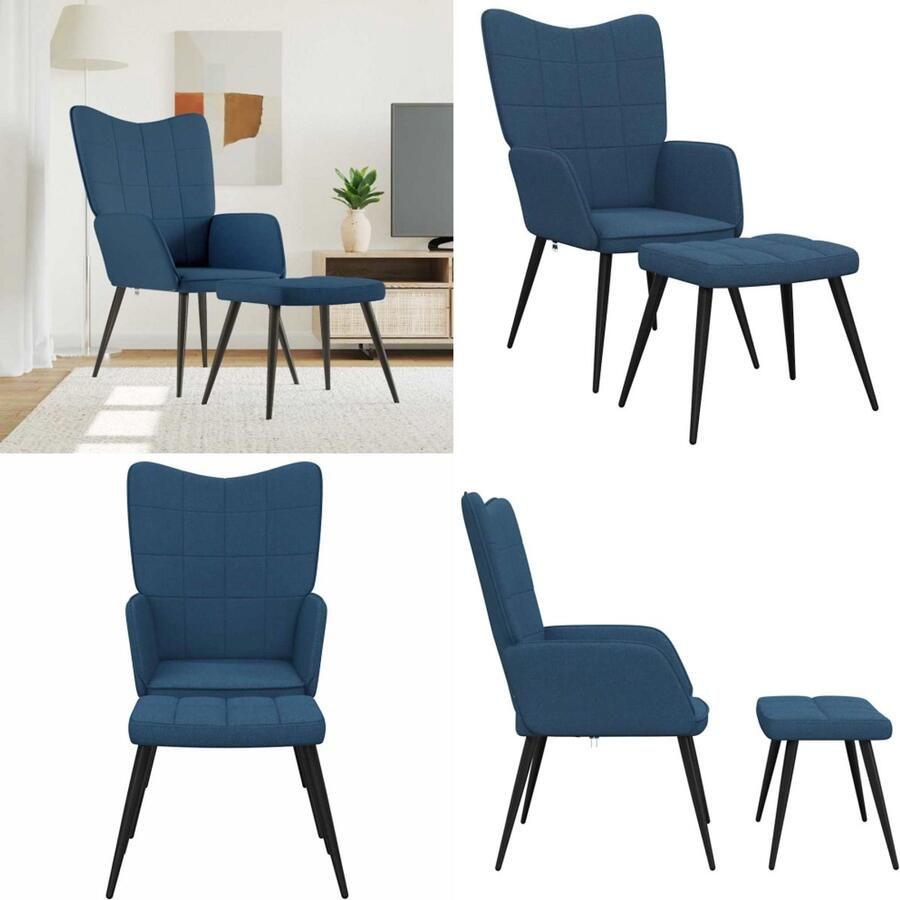 VidaXL Relaxstoel met voetenbank stof blauw Relaxstoel Met Voetenbank Relaxstoelen Met Voetenbanken Zetel Met Voetenbankje Zetels Met Voetenbankjes