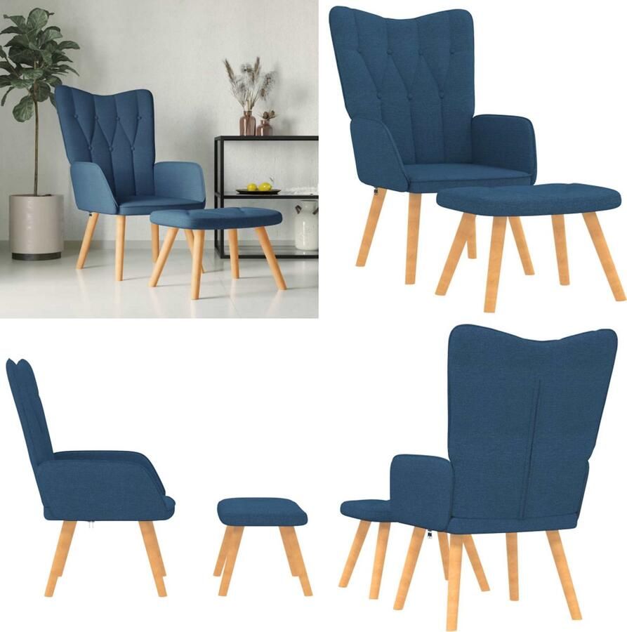 VidaXL Relaxstoel met voetenbank stof blauw Relaxstoel Met Voetenbank Relaxstoelen Met Voetenbanken Zetel Met Voetenbankje Zetels Met Voetenbankjes