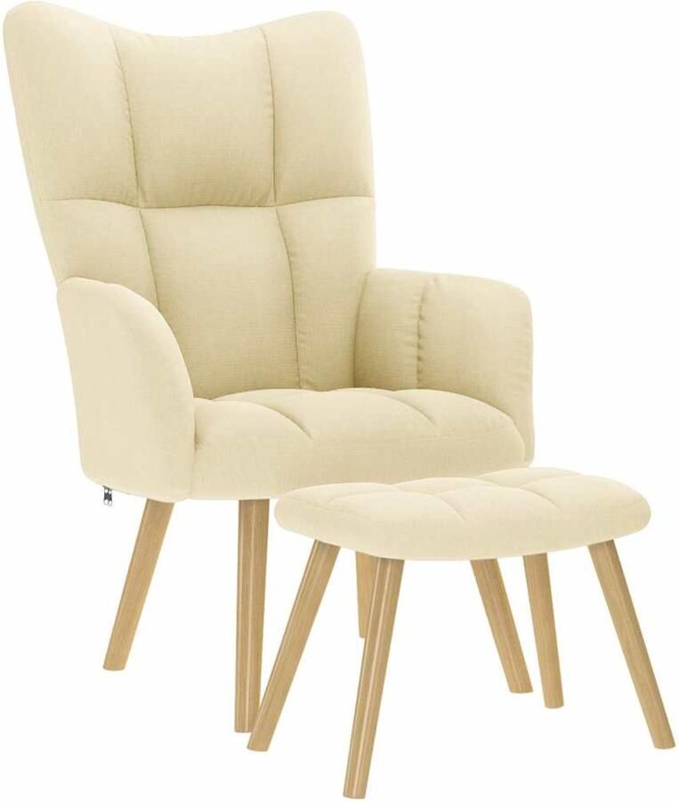 VidaXL Relaxstoel met voetenbank stof crèmekleurig