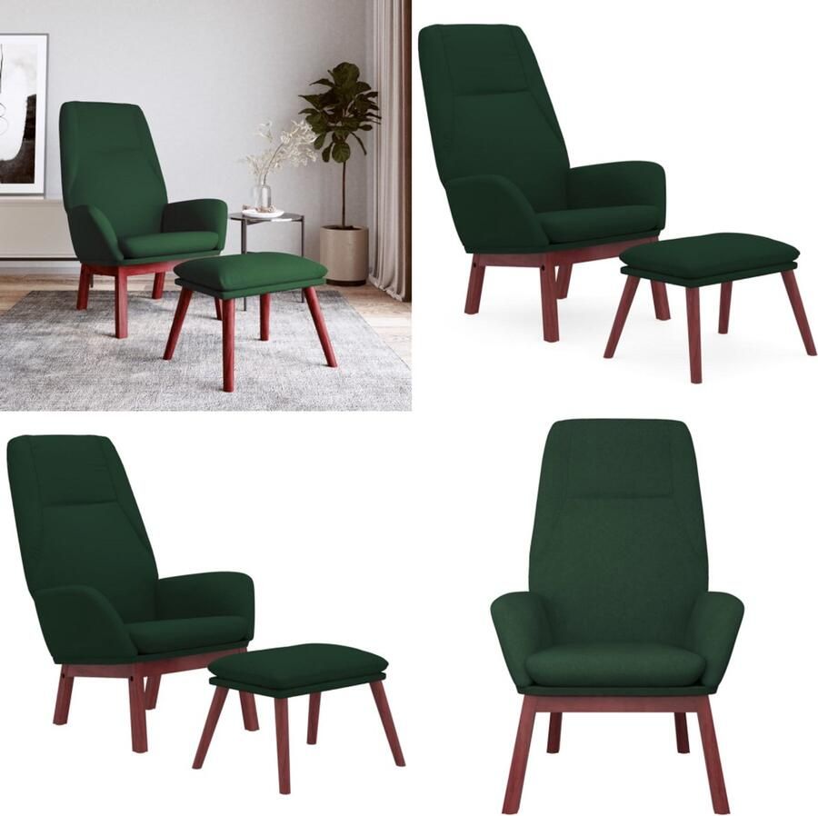 VidaXL Relaxstoel met voetenbank stof donkergroen Relaxstoel Met Voetenbank Relaxstoelen Met Voetenbanken Zetel Met Voetenbankje Relaxstoel