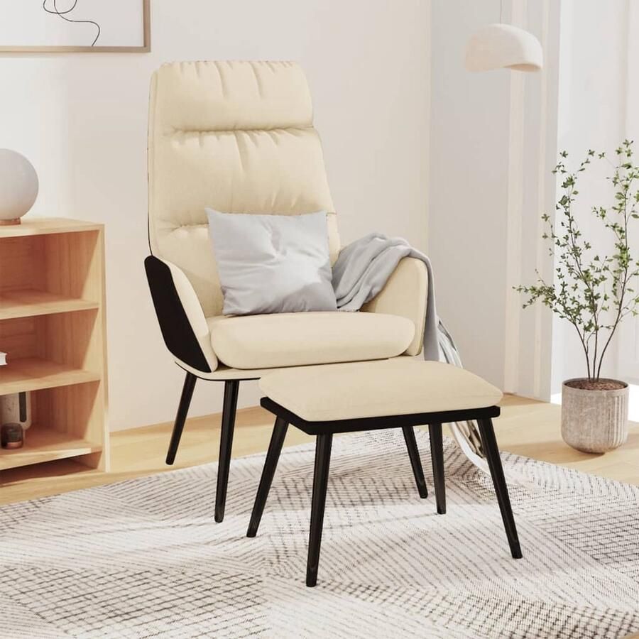 VidaXL Relaxstoel met voetenbank Stof en Kunstleer Crème Relaxfauteuil Fauteuil Lounge Stoel Voetenbank Loungestoel Comfortstoel Creme - Foto 2