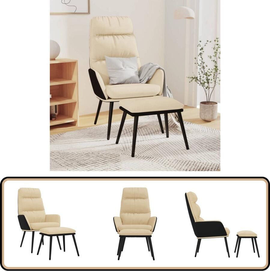 VidaXL Relaxstoel met voetenbank Stof en Kunstleer Crème Relaxfauteuil Fauteuil Lounge Stoel Voetenbank Loungestoel Comfortstoel Creme