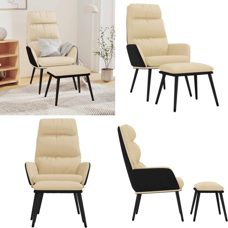 VidaXL Relaxstoel met voetenbank stof en kunstleer crèmewit Relaxstoel Met Voetenbank Relaxstoelen Met Voetenbanken Zetel Met Voetenbankje Relaxstoel