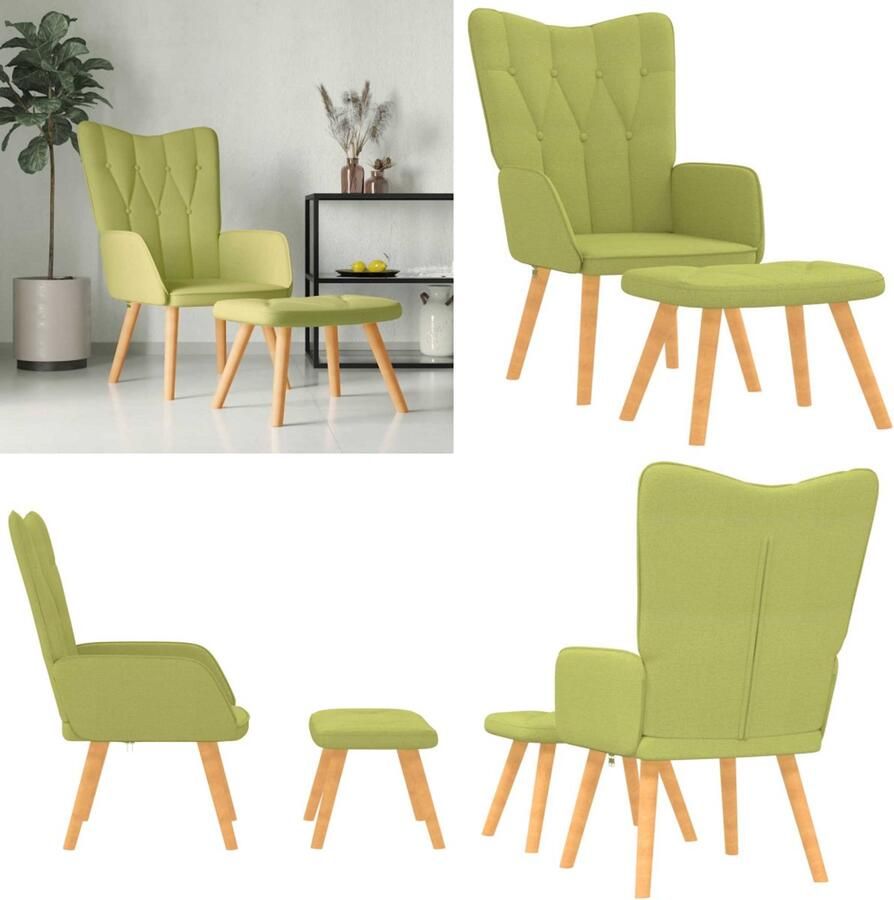 VidaXL Relaxstoel met voetenbank stof groen Relaxstoel Met Voetenbank Relaxstoelen Met Voetenbanken Zetel Met Voetenbankje Zetels Met Voetenbankjes