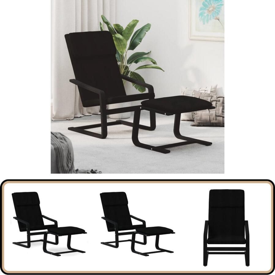 VidaXL Relaxstoel met voetenbank stof zwart Relaxstoel Fauteuil Lounge Stoel Zitzak Loungebank