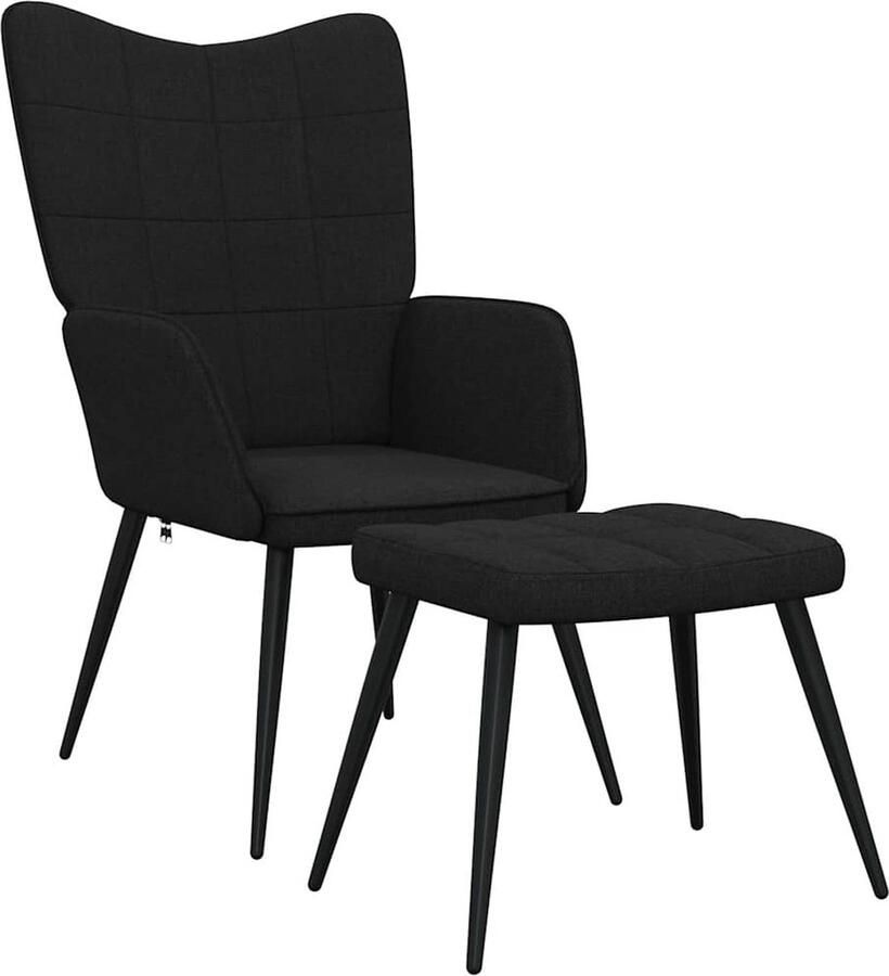 VidaXL Relaxstoel met voetenbank Stof Zwart Relaxstoel Fauteuils Lounge Stoel Eetkamerstoel Woonkamer Meubilair Zwarte Stoffen Bank Moderne Stoel Comfortabele Stoel Blokkopatroon - Foto 2