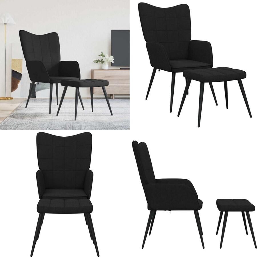 VidaXL Relaxstoel met voetenbank stof zwart Relaxstoel Met Voetenbank Relaxstoelen Met Voetenbanken Zetel Met Voetenbankje Zetels Met Voetenbankjes
