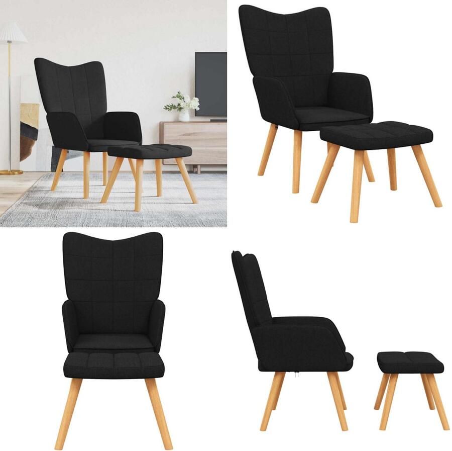 VidaXL Relaxstoel met voetenbank stof zwart Relaxstoel Met Voetenbank Relaxstoelen Met Voetenbanken Zetel Met Voetenbankje Zetels Met Voetenbankjes