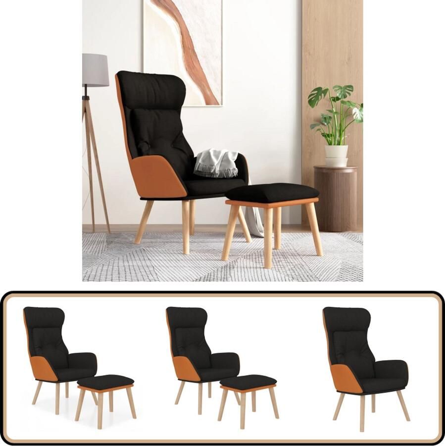 VidaXL Relaxstoel met voetenbank Zwart Comfortabel Relaxstoel Fauteuil Zitzak Lounge Stoel Designstoelen