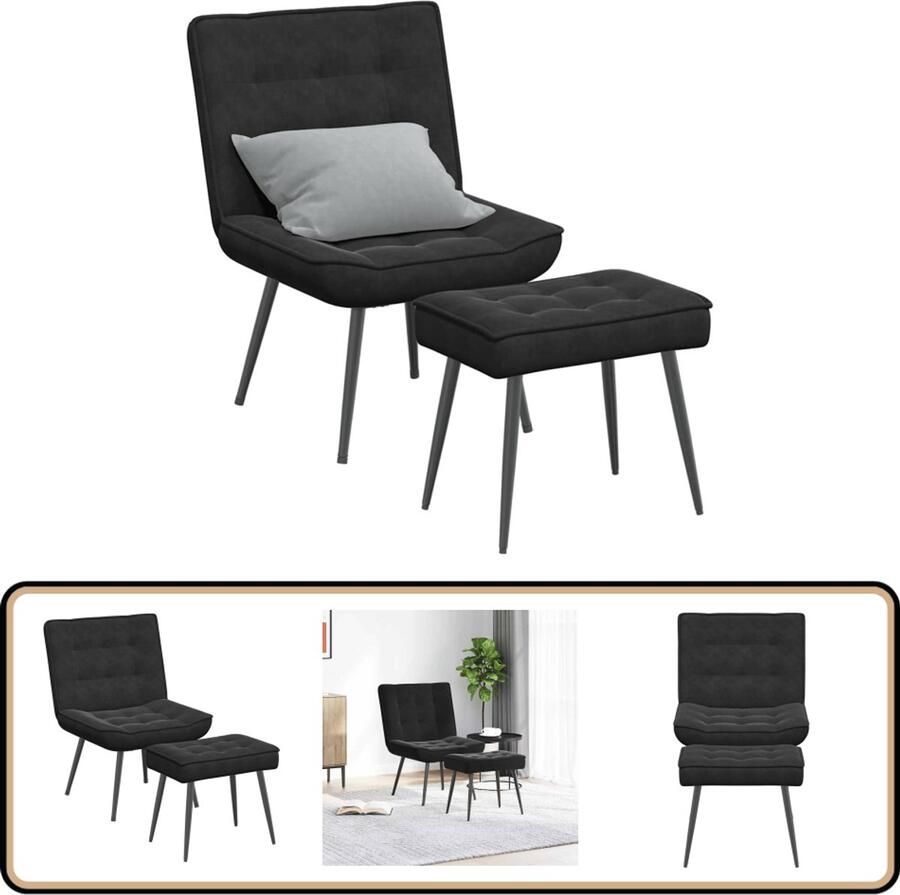 VidaXL Relaxstoel met voetenbank Zwart Fluweel Relaxfauteuil Fauteuil Zitzak Loungestoel Huiskamermeubilair