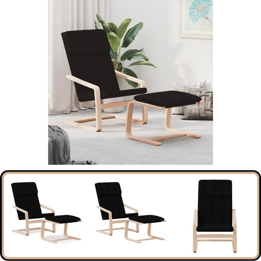 VidaXL Relaxstoel met voetenbank Zwart Relaxstoel Fauteuil Loungestoel Stoffen Bank Comfortabele Stoel - Foto 2
