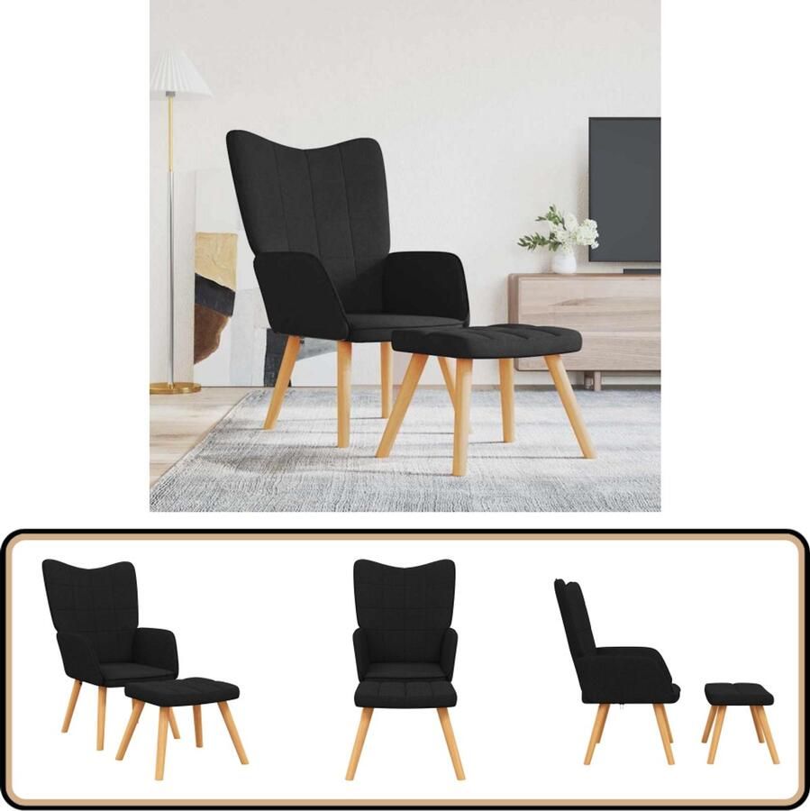 VidaXL Relaxstoel met voetenbank Zwart Stijlvol Comfort Relaxfauteuil Fauteuiltje Lounge Stoel Zwarte Stoel Moderne Stoel