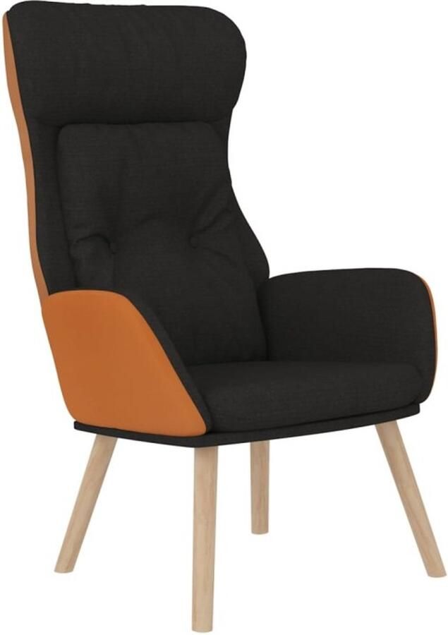 VidaXL Relaxstoel met voetenbankje kunstleer en stof zwart - Foto 2