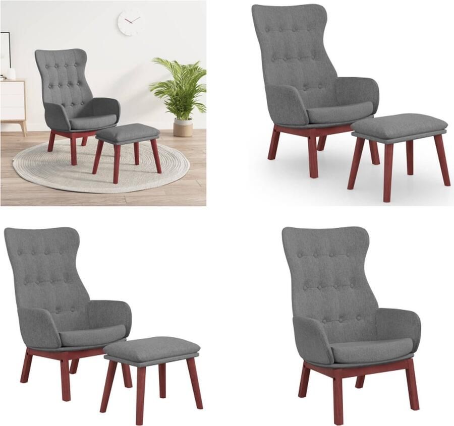 VidaXL Relaxstoel met voetenbankje stof lichtgrijs Relaxstoel Met Voetenbank Relaxstoelen Met Voetenbanken Zetel Met Voetenbankje Relaxstoel - Foto 2