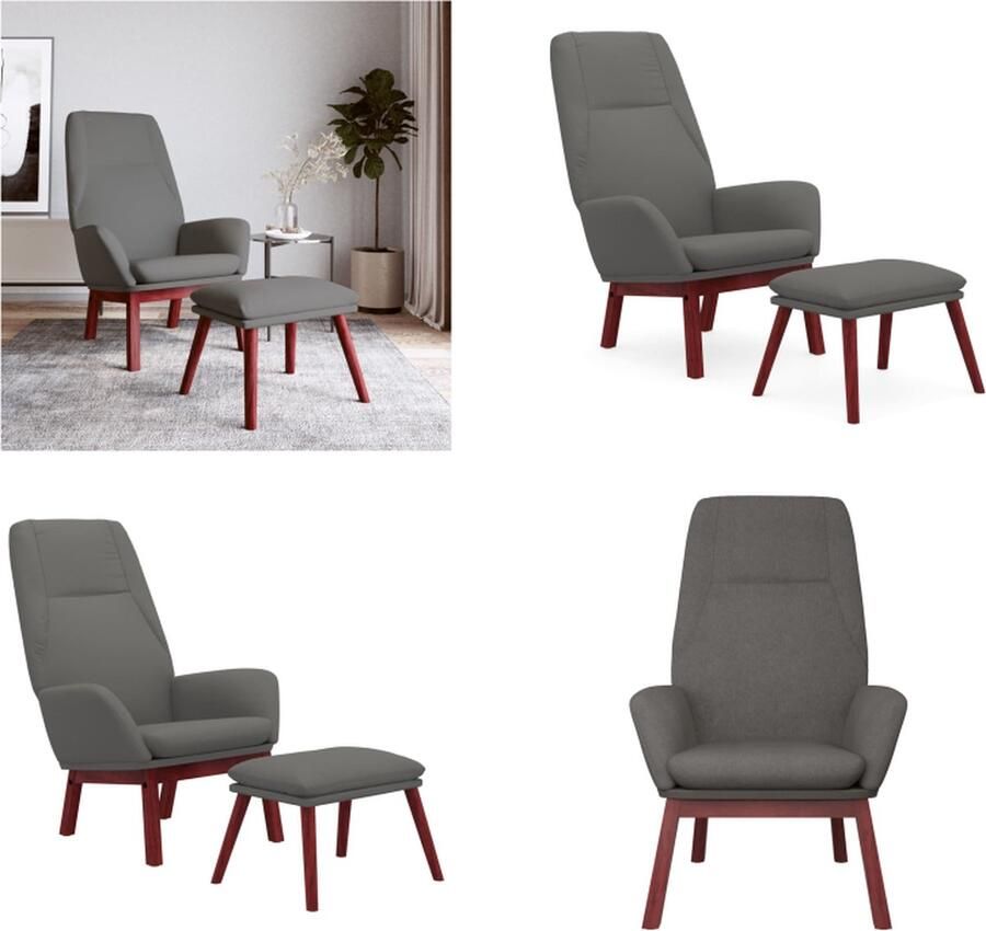 VidaXL Relaxstoel met voetenbankje stof lichtgrijs Relaxstoel Met Voetenbank Relaxstoelen Met Voetenbanken Zetel Met Voetenbankje Relaxstoel - Foto 3