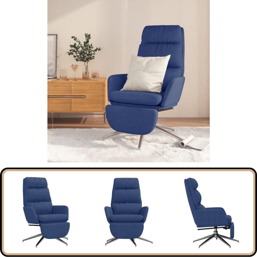 VidaXL Relaxstoel met voetensteun Blauw Relaxfauteuil Loungestoel Fauteuil Comfortabele Stoel Blauwe Stoel Tuinstoelen - Foto 2