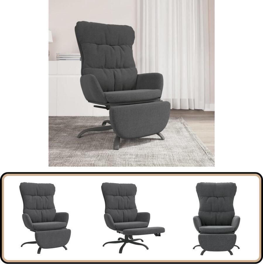 VidaXL Relaxstoel met voetensteun Donkergrijs 360° draaibaar Relaxfauteuil Fauteuil Loungestoel Leesstoel Comfortstoel Grijs Meubilair Moderne Fauteuils - Foto 2