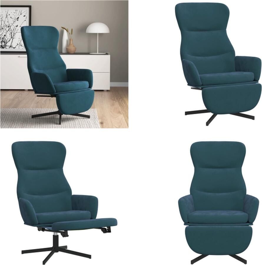 VidaXL Relaxstoel met voetensteun fluweel blauw Relaxstoel Met Voetensteun Relaxstoelen Met Voetensteunen Zetel Met Voetensteun Relaxstoel - Foto 2